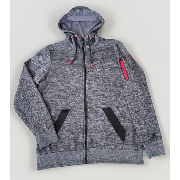 Spyder Active Full Zip Hoodie Mens Gray L Fleece Lined Performance Jacket - Picture 1 of 13